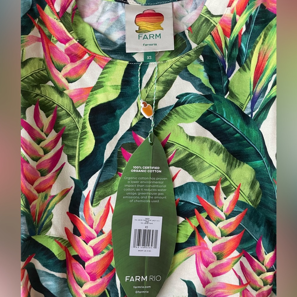 NWT FARM Rio Heli Leaves Organic Cotton T-Shirt Mini Dress - Picture 4 of 6